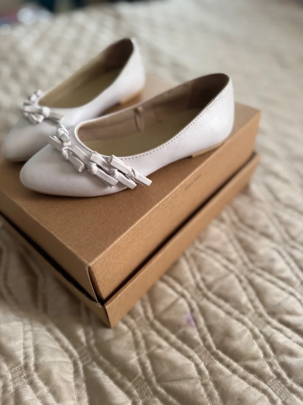 Janie & Jack Girls White Leather Flats - 10Y